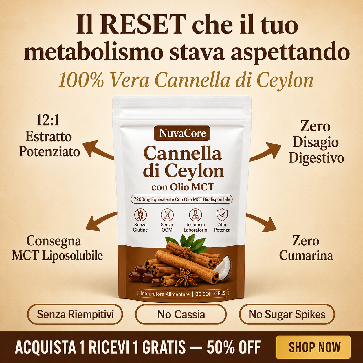 Cannelle de Ceylan équivalent à 7200mg avec Huile MCT